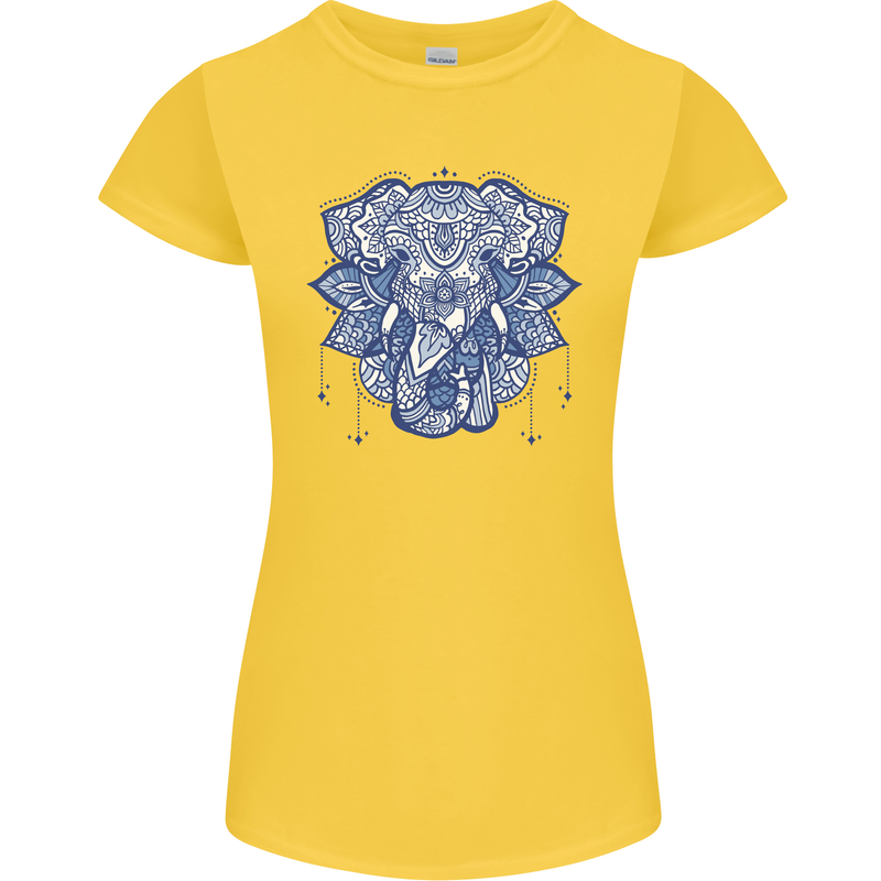 Elephant Mandala Art Womens Petite Cut T-Shirt Yellow
