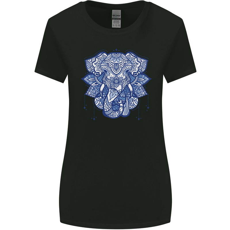 Elephant Mandala Art Womens Wider Cut T-Shirt Black