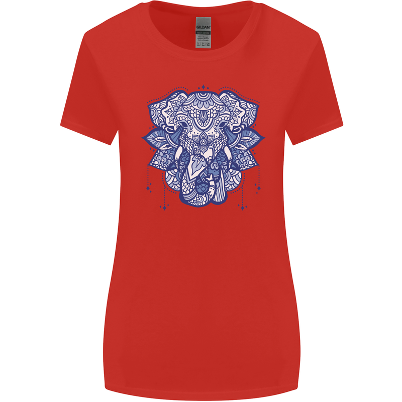 Elephant Mandala Art Womens Wider Cut T-Shirt Red
