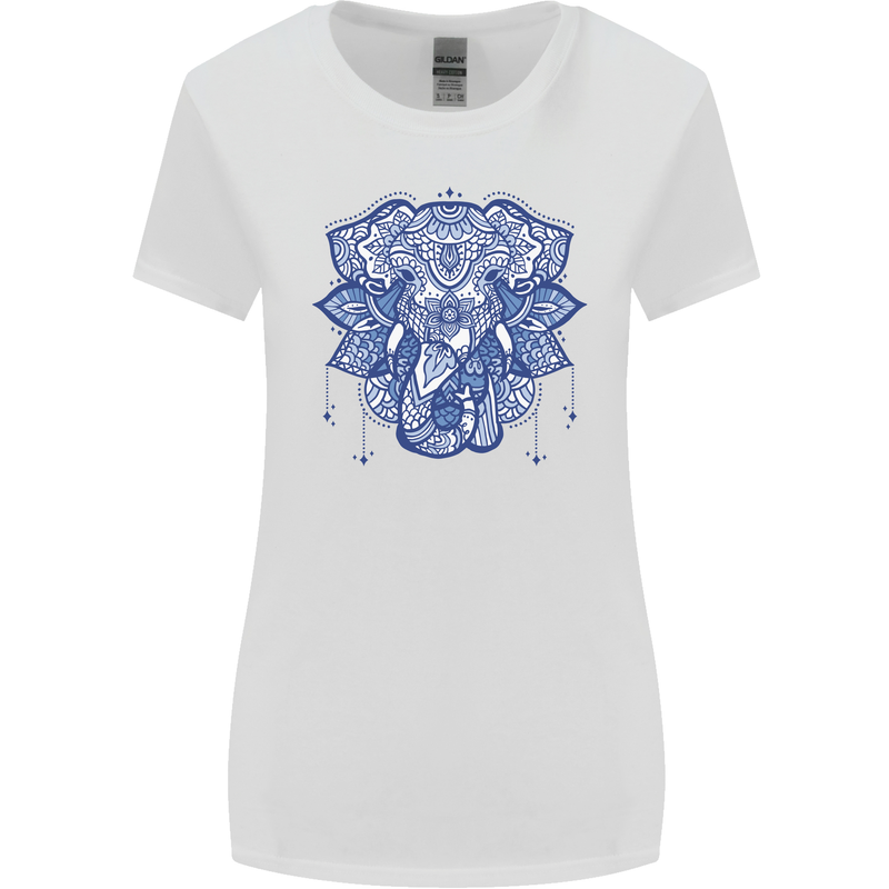 Elephant Mandala Art Womens Wider Cut T-Shirt White