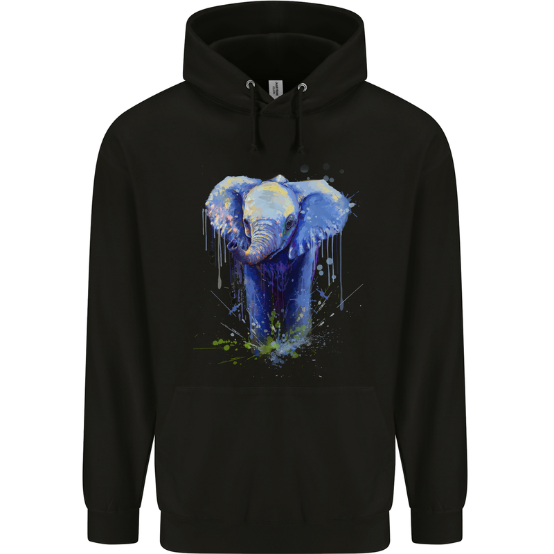 Elephant Watercolour Childrens Kids Hoodie Black