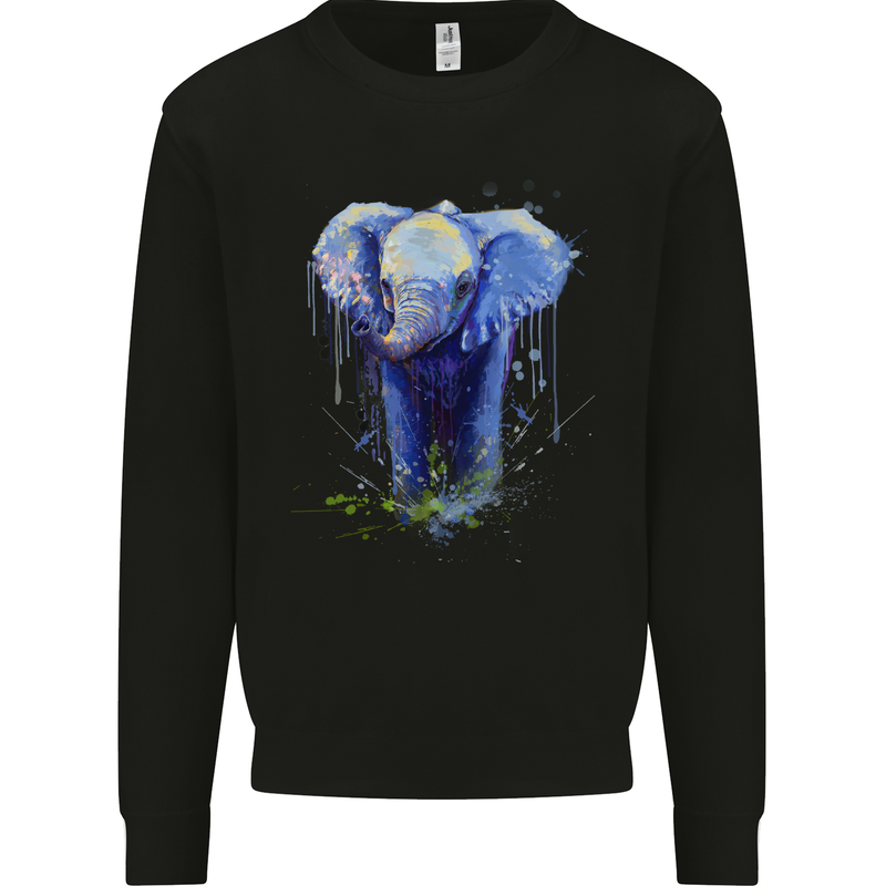 Elephant Watercolour Kids Sweatshirt Jumper Black