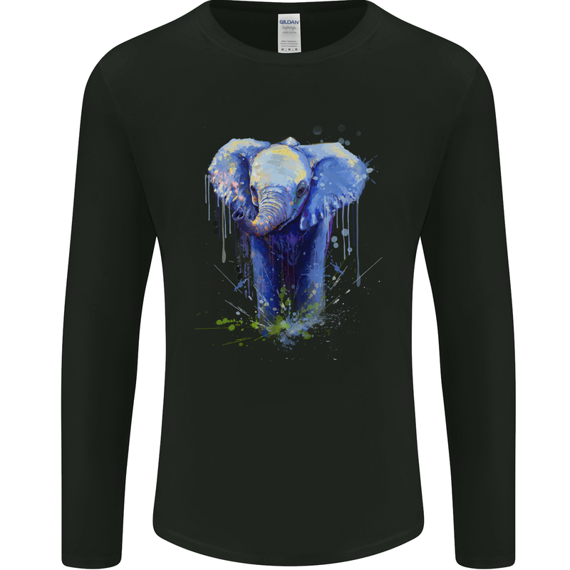 Elephant Watercolour Mens Long Sleeve T-Shirt Black