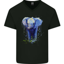 Elephant Watercolour Mens V-Neck Cotton T-Shirt Black