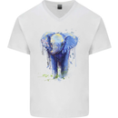 Elephant Watercolour Mens V-Neck Cotton T-Shirt White
