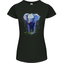 Elephant Watercolour Womens Petite Cut T-Shirt Black