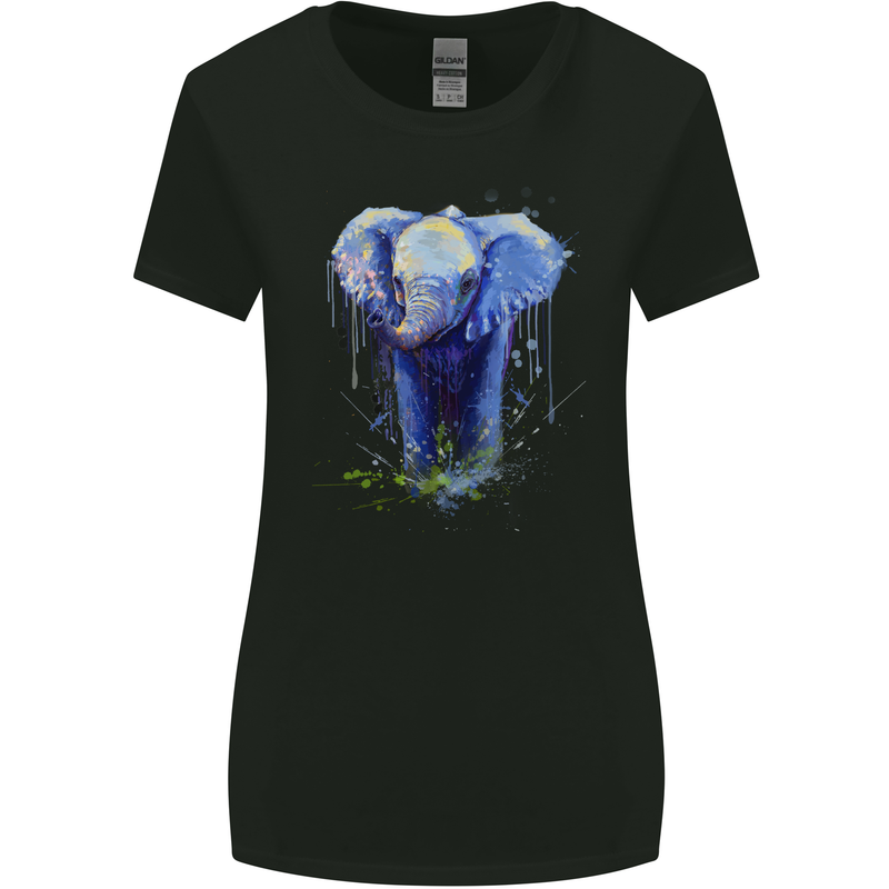 Elephant Watercolour Womens Wider Cut T-Shirt Black