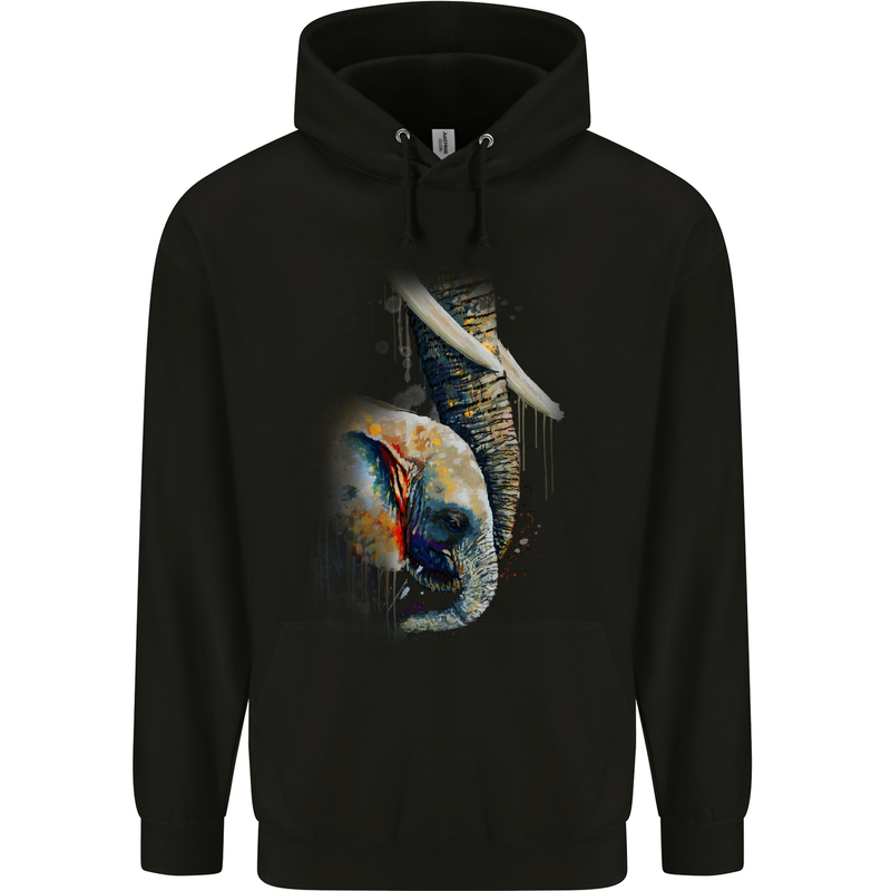 Elephant With Calf Baby Watercolour Childrens Kids Hoodie Black