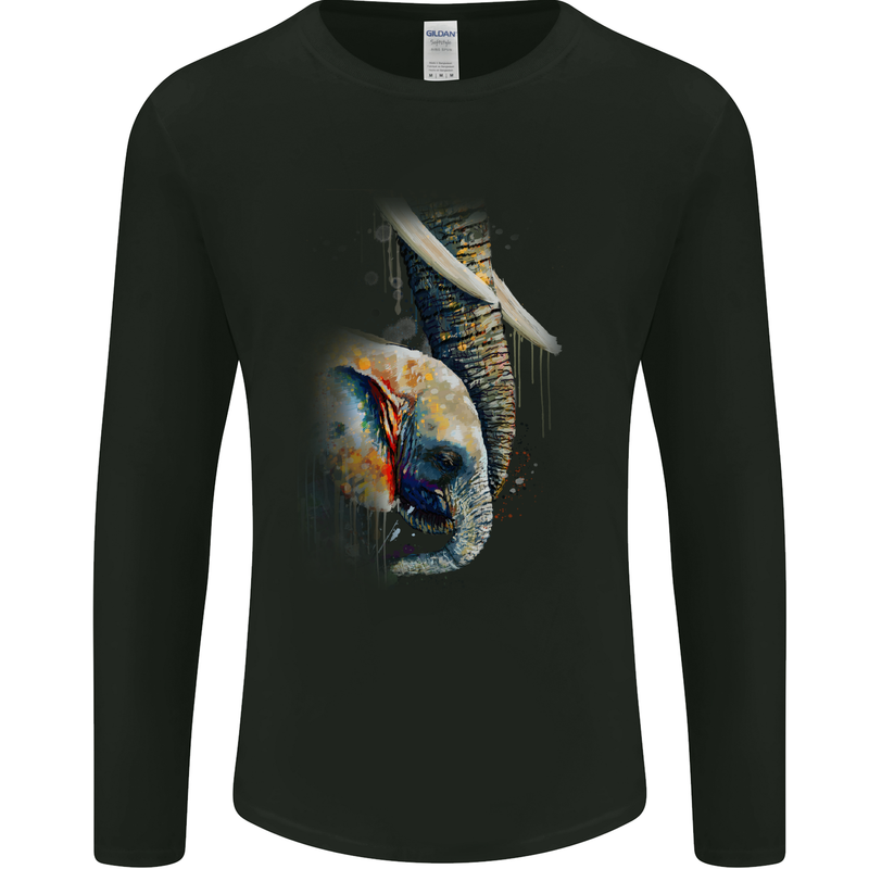 Elephant With Calf Baby Watercolour Mens Long Sleeve T-Shirt Black