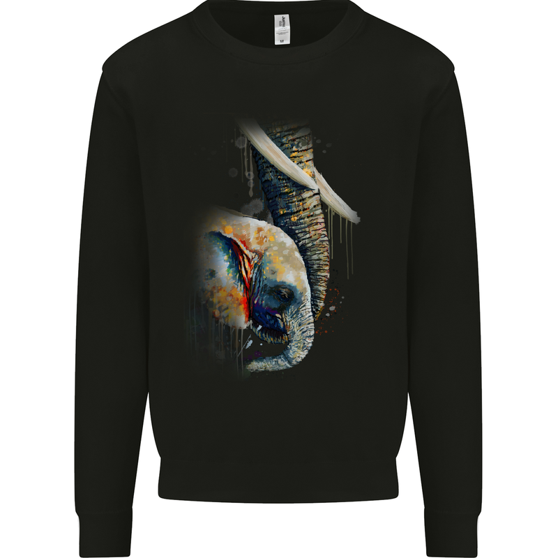 Elephant With Calf Baby Watercolour Mens Sweatshirt Jumper Black