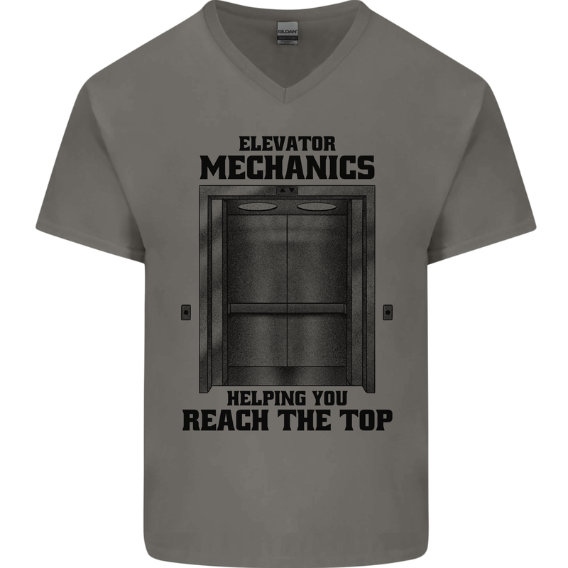 Elevator Mechanic Lift Engineer Mens V-Neck Cotton T-Shirt Charcoal