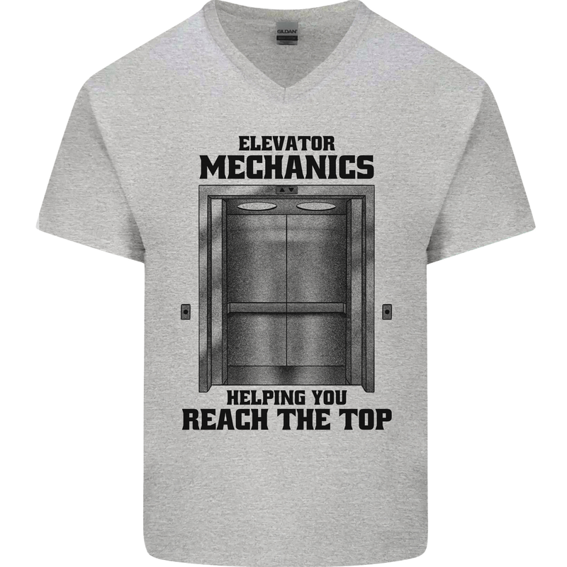 Elevator Mechanic Lift Engineer Mens V-Neck Cotton T-Shirt Sports Grey
