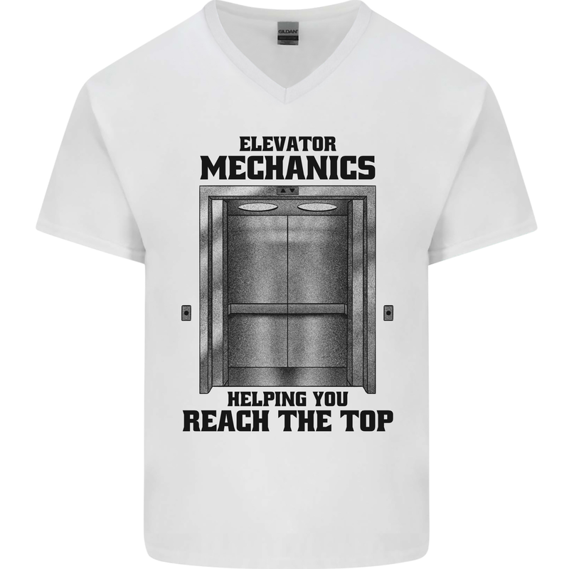 Elevator Mechanic Lift Engineer Mens V-Neck Cotton T-Shirt White