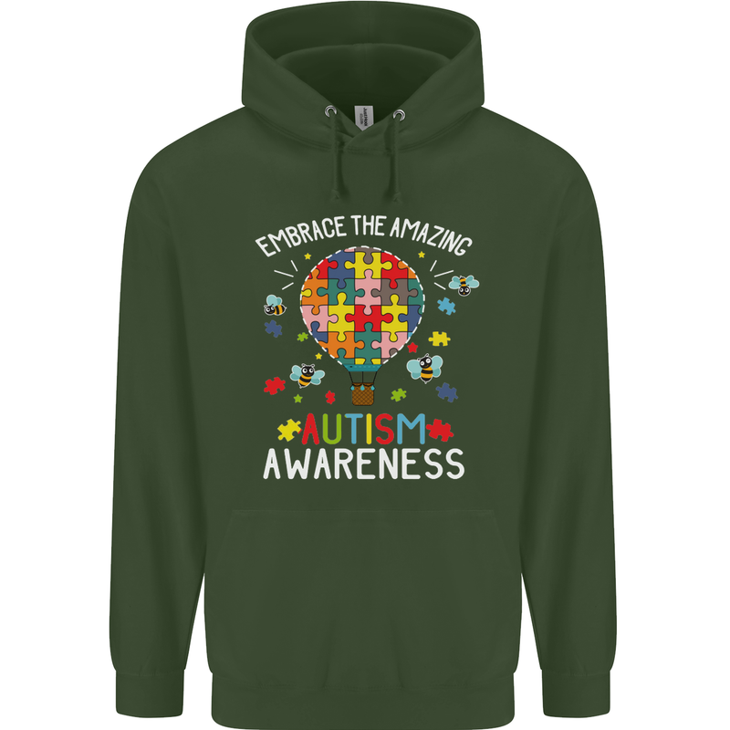 Embrace the Amazing Autism Autistic ASD Childrens Kids Hoodie Forest Green