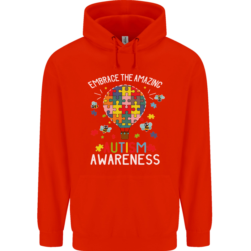 Embrace the Amazing Autism Autistic ASD Mens 80% Cotton Hoodie Bright Red