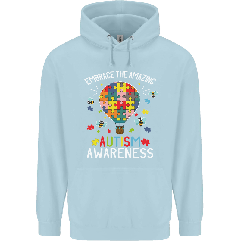 Embrace the Amazing Autism Autistic ASD Mens 80% Cotton Hoodie Light Blue