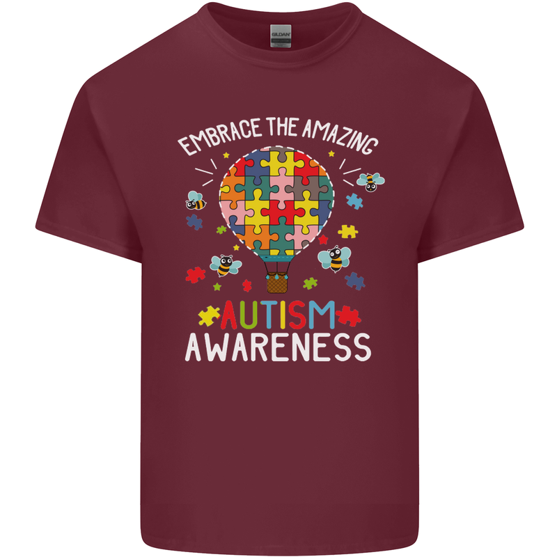 Embrace the Amazing Autism Autistic ASD Mens Cotton T-Shirt Tee Top Maroon