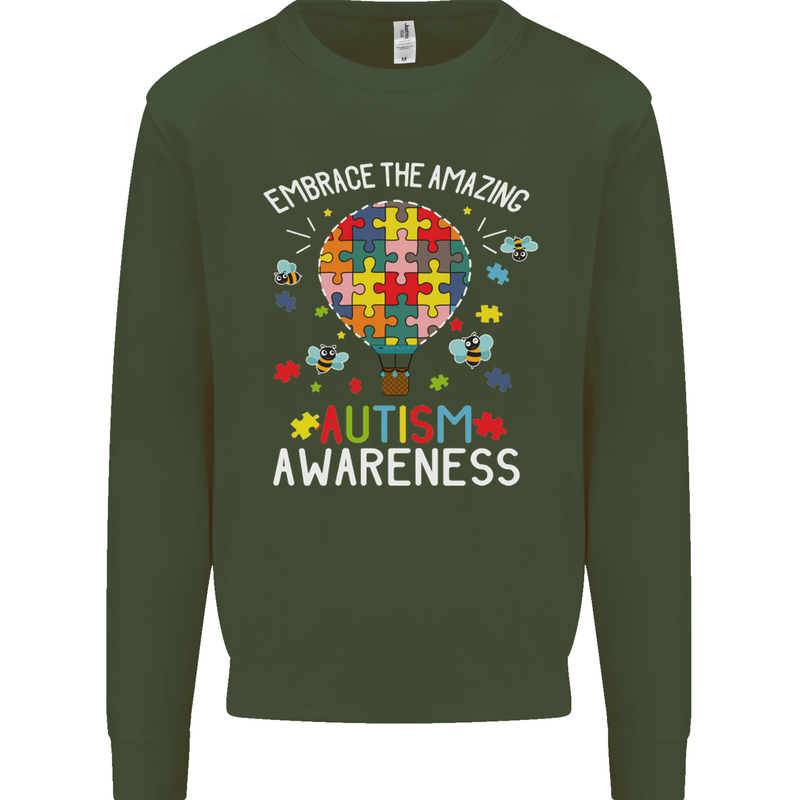 Embrace the Amazing Autism Autistic ASD Mens Sweatshirt Jumper Forest Green