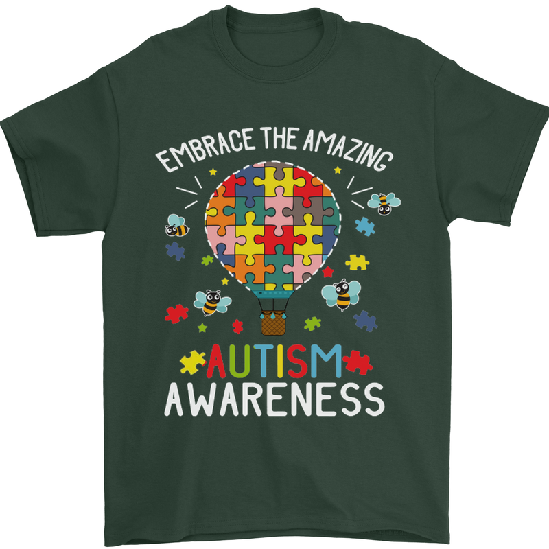 Embrace the Amazing Autism Autistic ASD Mens T-Shirt Cotton Gildan Forest Green