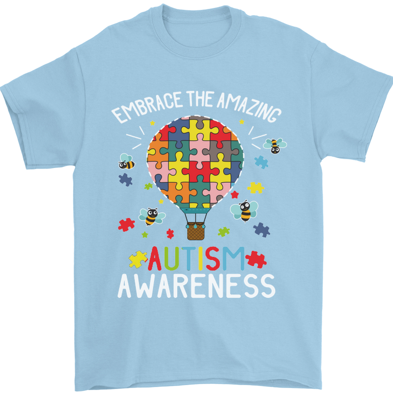 Embrace the Amazing Autism Autistic ASD Mens T-Shirt Cotton Gildan Light Blue