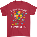 Embrace the Amazing Autism Autistic ASD Mens T-Shirt Cotton Gildan Red