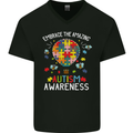 Embrace the Amazing Autism Autistic ASD Mens V-Neck Cotton T-Shirt Black