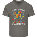 Embrace the Amazing Autism Autistic ASD Mens V-Neck Cotton T-Shirt Charcoal