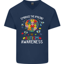 Embrace the Amazing Autism Autistic ASD Mens V-Neck Cotton T-Shirt Navy Blue