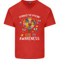 Embrace the Amazing Autism Autistic ASD Mens V-Neck Cotton T-Shirt Red