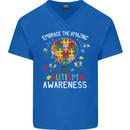 Embrace the Amazing Autism Autistic ASD Mens V-Neck Cotton T-Shirt Royal Blue