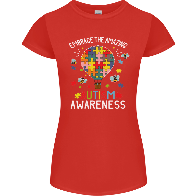 Embrace the Amazing Autism Autistic ASD Womens Petite Cut T-Shirt Red
