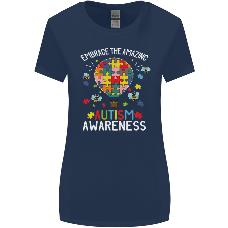 Embrace the Amazing Autism Autistic ASD Womens Wider Cut T-Shirt Navy Blue