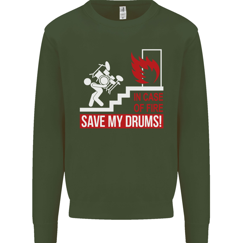 Emergency Drums Drummer Drumming Kids Sweatshirt Jumper Forest Green