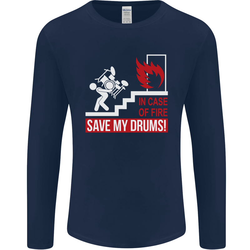 Emergency Drums Drummer Drumming Mens Long Sleeve T-Shirt Navy Blue