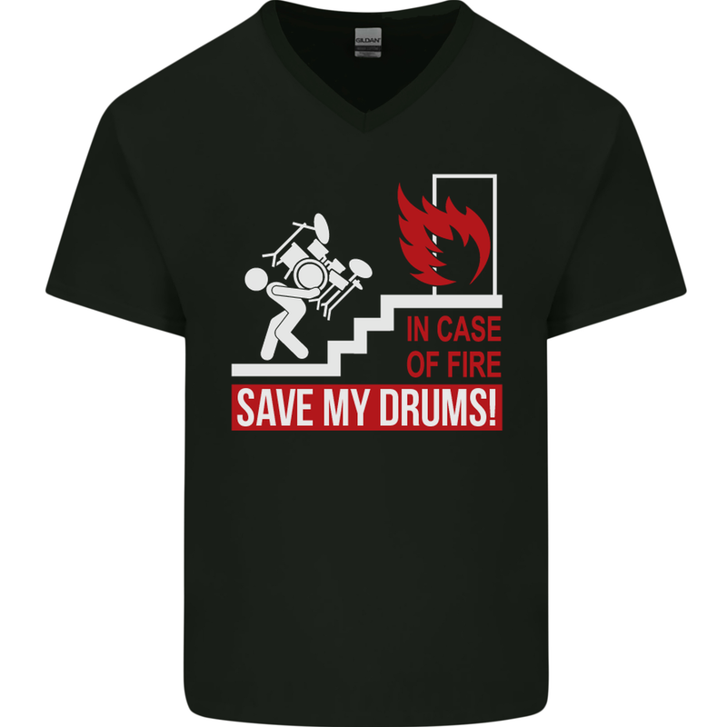 Emergency Drums Drummer Drumming Mens V-Neck Cotton T-Shirt Black