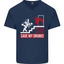 Emergency Drums Drummer Drumming Mens V-Neck Cotton T-Shirt Navy Blue