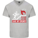 Emergency Drums Drummer Drumming Mens V-Neck Cotton T-Shirt Sports Grey