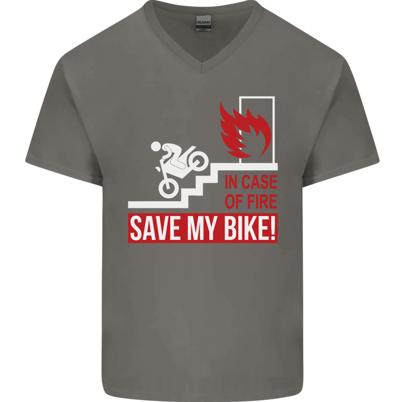 Emergency Motorbike Biker Motorcycle Mens V-Neck Cotton T-Shirt Charcoal