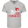 Emergency Motorbike Biker Motorcycle Mens V-Neck Cotton T-Shirt Sports Grey