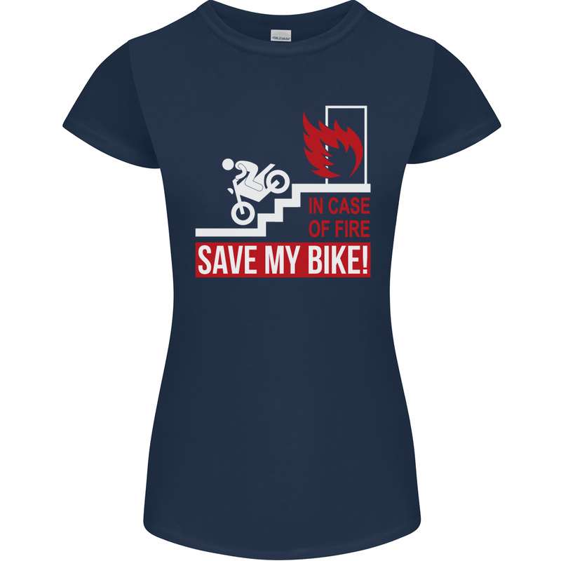 Emergency Motorbike Biker Motorcycle Womens Petite Cut T-Shirt Navy Blue