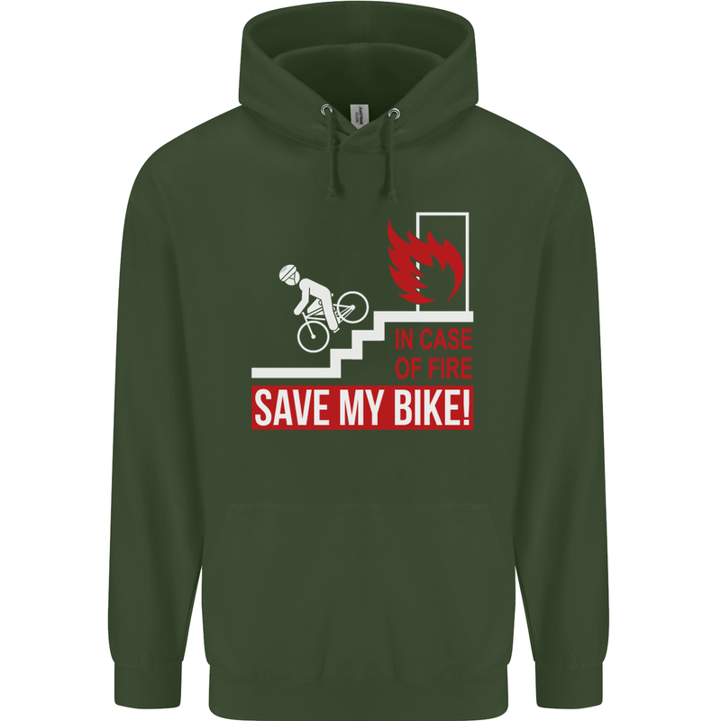 Emergency Save My Bike Motorcycle Biker Childrens Kids Hoodie Forest Green