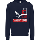 Emergency Save My Bike Motorcycle Biker Kids Sweatshirt Jumper Navy Blue