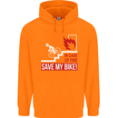 Emergency Save My Bike Motorcycle Biker Mens 80% Cotton Hoodie Orange
