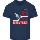 Emergency Save My Bike Motorcycle Biker Mens V-Neck Cotton T-Shirt Navy Blue