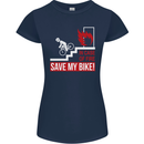 Emergency Save My Bike Motorcycle Biker Womens Petite Cut T-Shirt Navy Blue