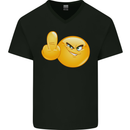 Emoji Middle Finger Flip Funny Offensive Mens V-Neck Cotton T-Shirt Black