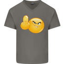 Emoji Middle Finger Flip Funny Offensive Mens V-Neck Cotton T-Shirt Charcoal