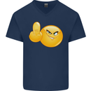 Emoji Middle Finger Flip Funny Offensive Mens V-Neck Cotton T-Shirt Navy Blue