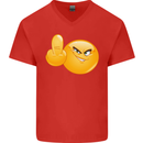 Emoji Middle Finger Flip Funny Offensive Mens V-Neck Cotton T-Shirt Red