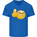 Emoji Middle Finger Flip Funny Offensive Mens V-Neck Cotton T-Shirt Royal Blue